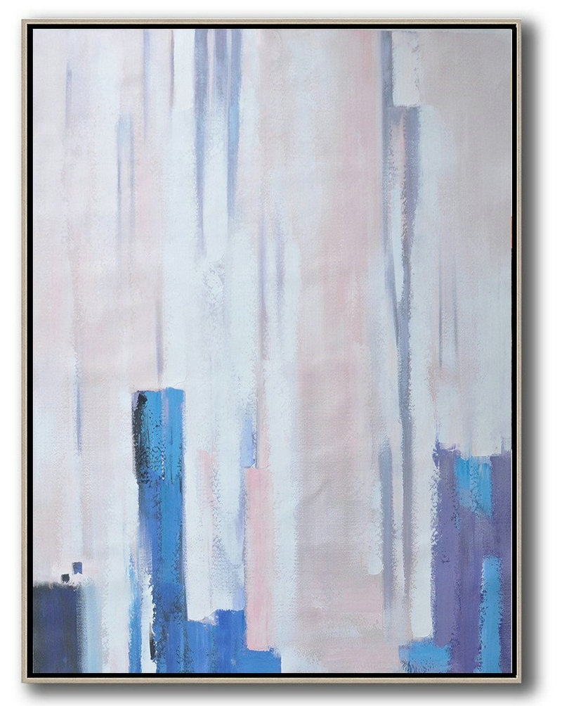 Modern Abstract Wall Art,Vertical Palette Knife Contemporary Art,Acrylic Painting On Canvas,Pink,Blue,Purple,White.etc